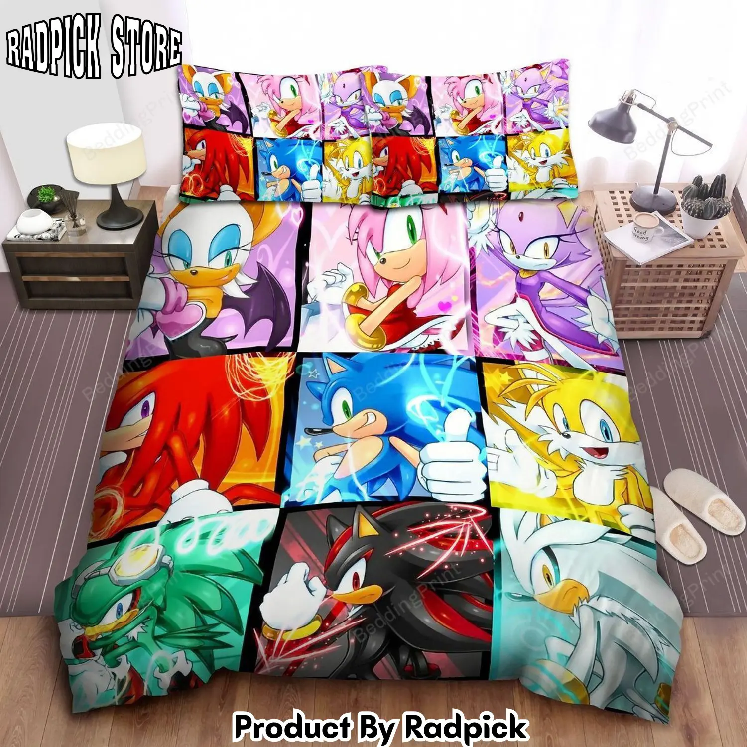 Radpick sonic the hedgehog friends in square split art bed sheets duvet cover bedding sets rp3272187